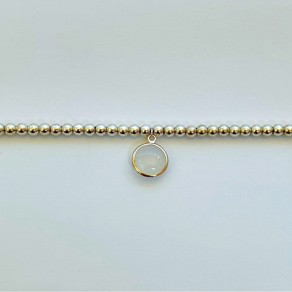 Tiffany & Co Sterling Silver Mini Bead Sugar Stacks Dot Bracelet Milky Quartz.